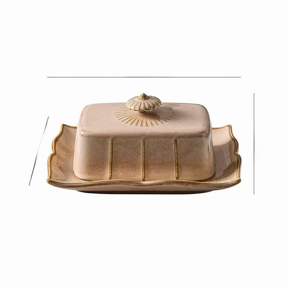 Manufacturer Direct: European-Style Khaki Rectangular Ceramic Butter Dish with Lid – Elegant Pure Color Design for Hotel & Home Use, Light Luxury Retro Tableware for Desserts, Christmas Decor,