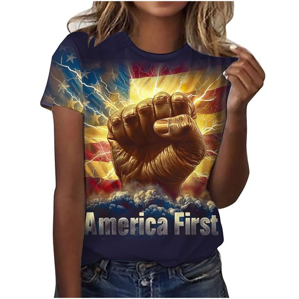 Tops de Ajuste Suelto para las Mujeres Sudadera Casual Impresa Manga Corta Cuello Redondo Superior, Poliéster