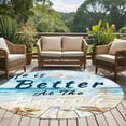 thumbnail image 5 of 8ft Round Rug, Summer Coastal Beach Non-Skid Rubber Backing Large Area Rugs - Living Room Bedroom Home Office, Ocean Wave Starfish Shell Indoor Floor Mat Carpets Washable Rug, 5 of 9
