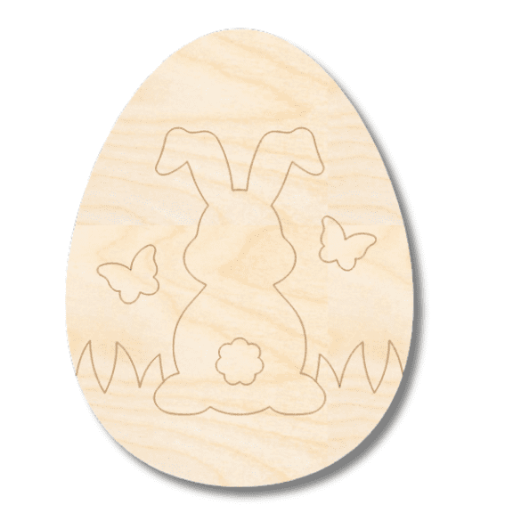 Unfinished Wood Etched Bunny Pattern Egg Shape 8" / 1/4"