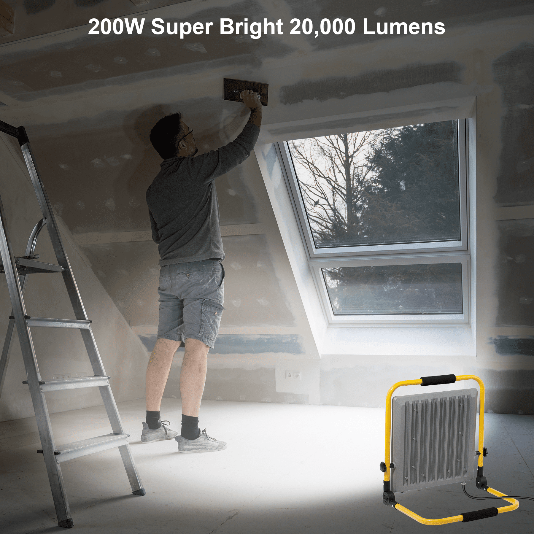 Indmird 200W Work Lights with 4 Meter Rubber Tube,6500K IP66 Waterproof Flood lights Outdoor, Suitable for Construction Sites.