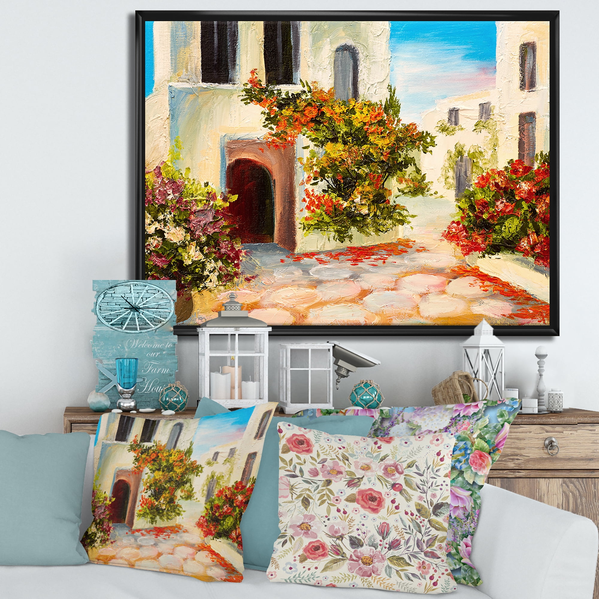 Designart 'The Mountain With Flowers With Little House I' Nautical & Coastal Framed Canvas Wall Art Print