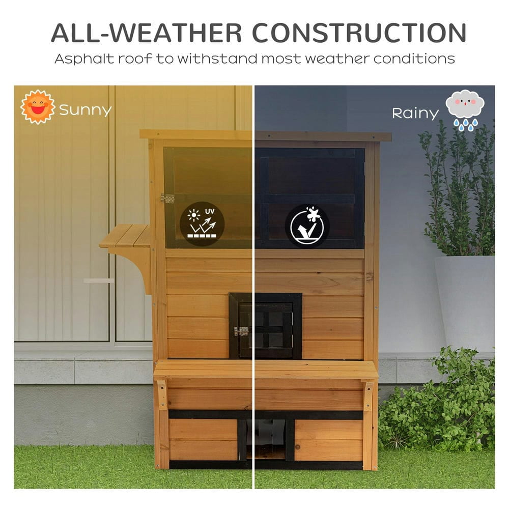 Topcobe Outdoor Cat House, 3-Tier Kitty Shelter with 5 Escape Doors, Weather Resistant, Outdoor Wooden Feral Cat Shelter, Yellow & Black