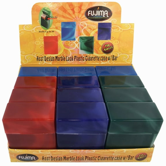 12 Pack King Size Crush-Proof Plastic Flip Open Case Holds 30 Cigarettes - 2603