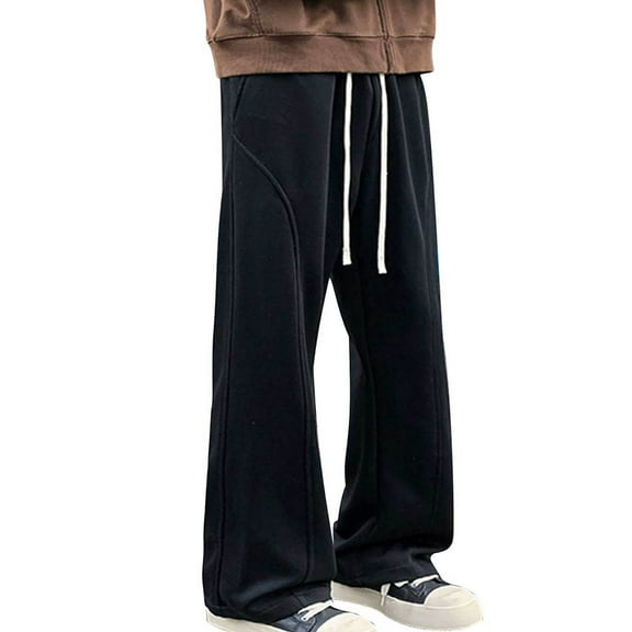 Kvture Mens Wide Leg Sweatpants Baggy Casual Elastic Waist Workout Gym Joggers Drawstring Comfy Athletic Pants with Pockets Black XL