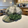 thumbnail image 1 of Retro Checkered Beret With Floral Embellishments; Artistic Style Baseball Cap With Three-dimensional Floral Decoration., 1 of 16