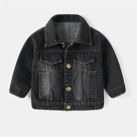 RTKFRFLM Denim Jacket Classic Button-Down Jean Outerwear for Toddlers Blue 18-24 Months