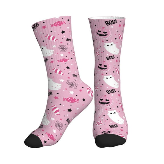 Crew Socks for Women Men Athletic - halloween_pattern_pink Soft Comfort Breathable Mid-Calf Sole Running Socks Womens Men