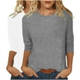 thumbnail image 3 of Jinhomg 3/4 Sleeve Solid T Shirts for Women 2 Piece Crew Neck Tunic Tops Fall Comfy Lightweight Out Wear Tees Winter Saving Gray M, 3 of 6