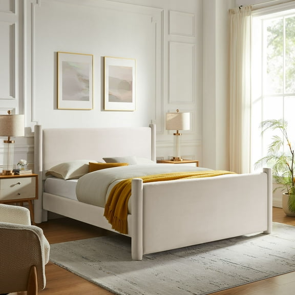 Modway Rael Performance Velvet Queen Platform Bed in Alabaster