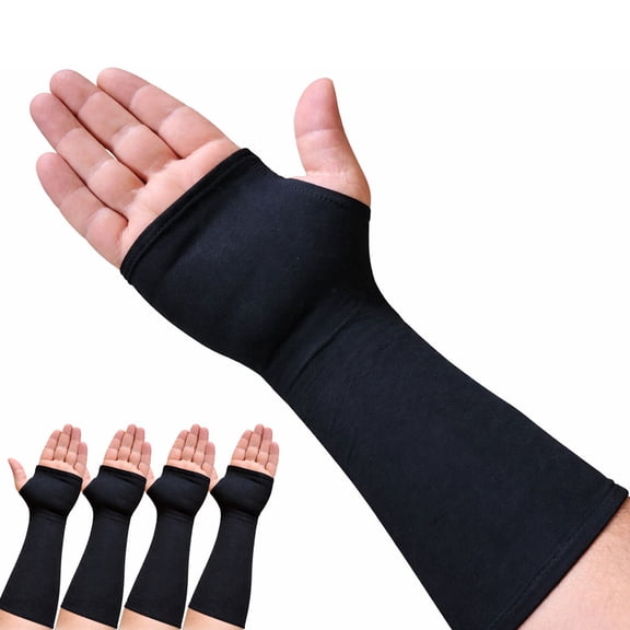 4-Pack Hand Therapy Liners, Wrist & Forearm Support, Wear Alone and Under Braces (Long Large)