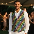 thumbnail image 4 of Yuyamidu Colorful Zebra Stripe Men's Suit Vest Slim Fit Business Formal V-neck Waistcoat Size M Casual Dress for Wedding Party Tuxedo, 4 of 7