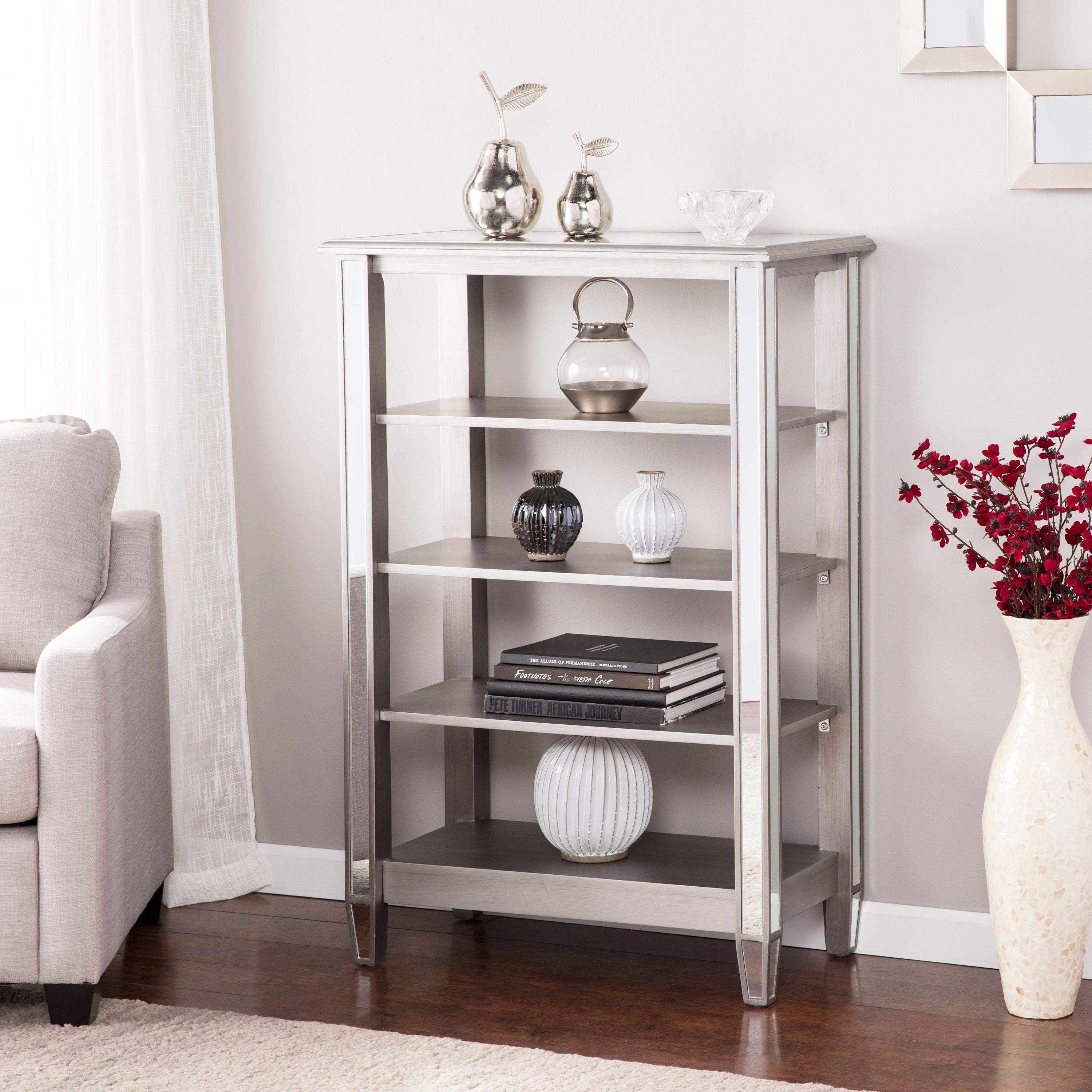 Southern Enterprises Weddle Mirrored 4Tier Bookcase, Glam Style, Brushed Matte Silver Walmart