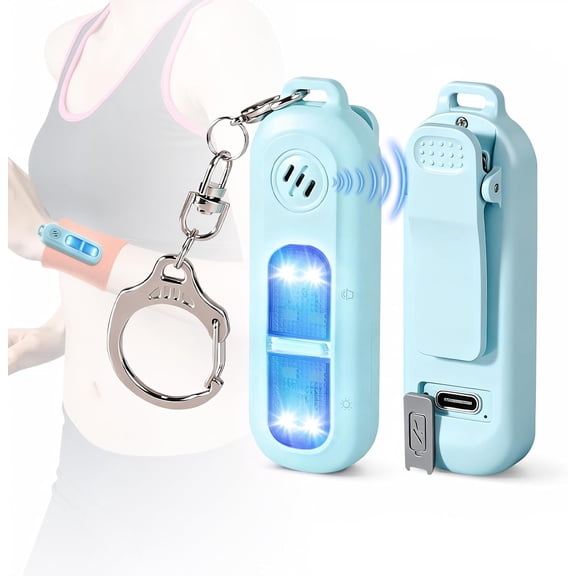 Personal safety alarm, 130dB Siren, LED Strobe and Flashlight, Portable Emergency Alarm, Warning lights for safety when cycling and running at night (blue)
