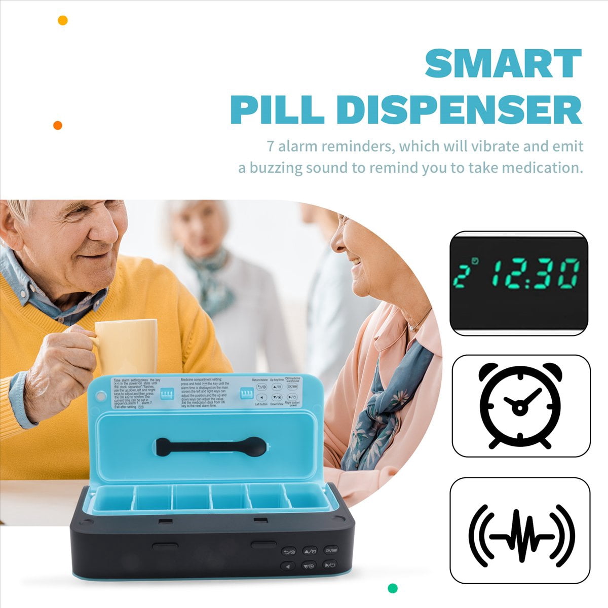 Smart Pill Dispenser Medicine Pill Box Organizer for Storage Organizer Container for Pills Box(Blue)
