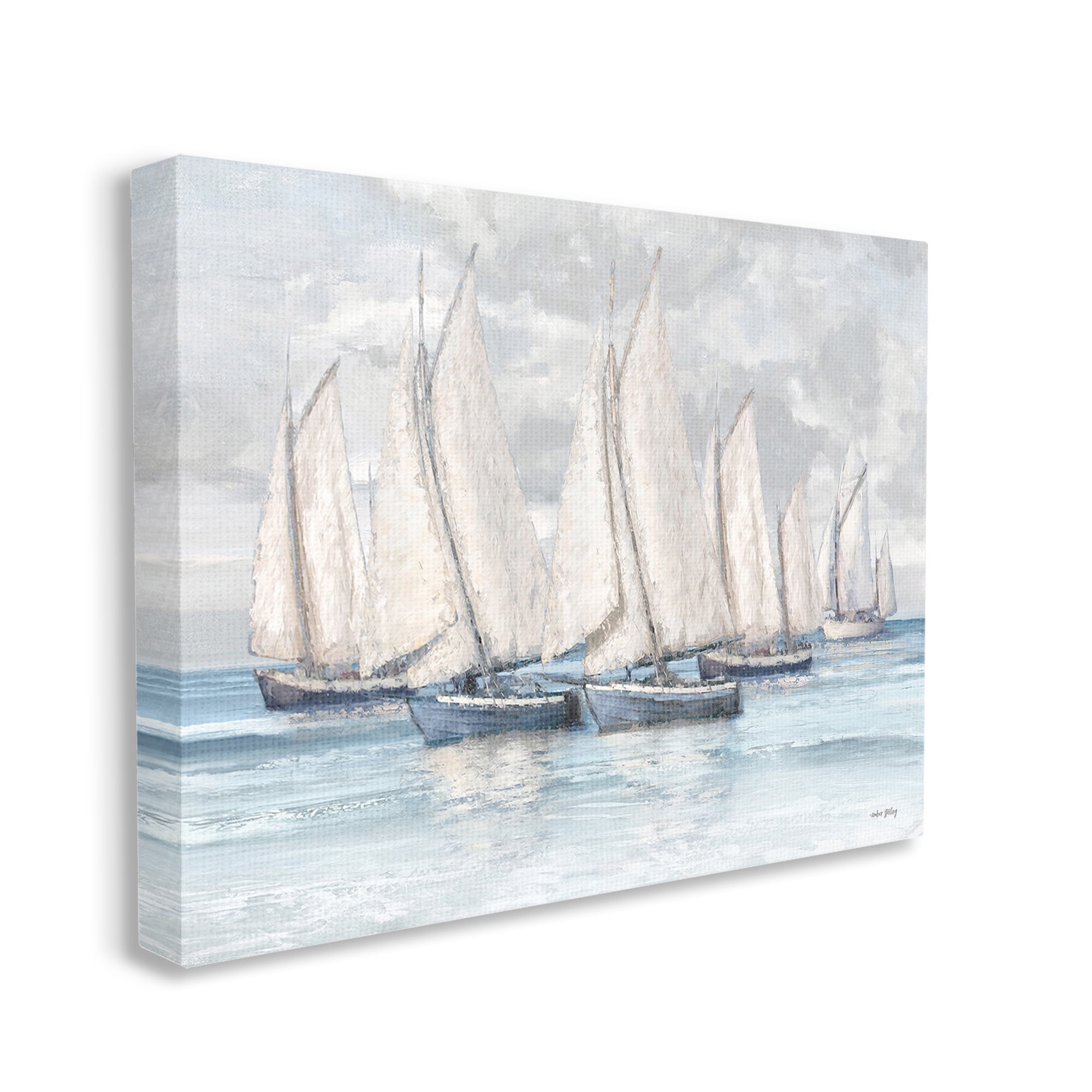 Stupell Industries Cloudy Sailboat Fleet Transportation Painting Gallery Wrapped Canvas Art Print Wall Art, 30 x 24