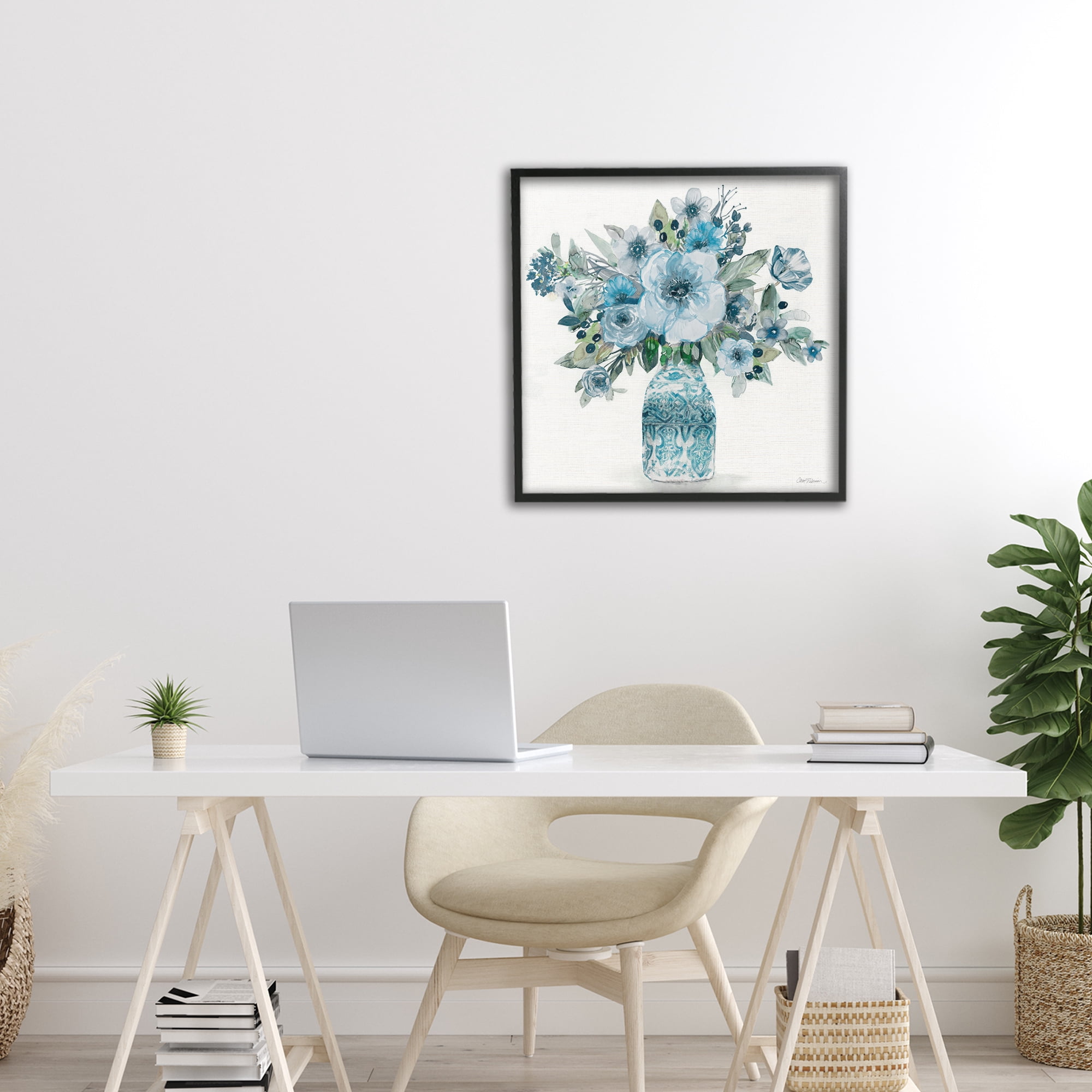 Stupell Industries Pastel Blue Botanical Bouquet Black Framed Giclee Art, design by Carol Robinson