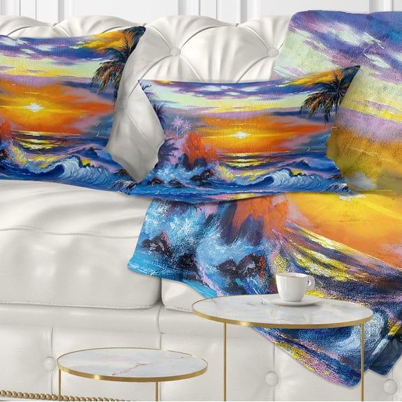 Designart Sea in the Evening - Landscape Printed Throw Pillow - 12x20