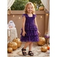 thumbnail image 5 of BemeyourBBs Toddler Baby Girl Halloween Dress Outfit Kids Girl Fall Smocked Dress Flying Sleeve Ghost Bat Maple Leaves Printed Tutu Tulle Dress Little Girls Summer Fall Cake Smash Party Dress, 5 of 9
