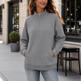 thumbnail image 4 of thefmos Women's Stand Collar Pocket Sweatshirt Half Zip Solid Color Casual Pullover Fashion Fall Winter Outfit, Gray XL, 4 of 8