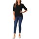 thumbnail image 2 of INSPIRE CHIC Blusas de manga abullonada para mujeres, tops de suéter con cuello en V, camisetas de manga corta, blusa de punto casual en lana, color negro, 2 of 6