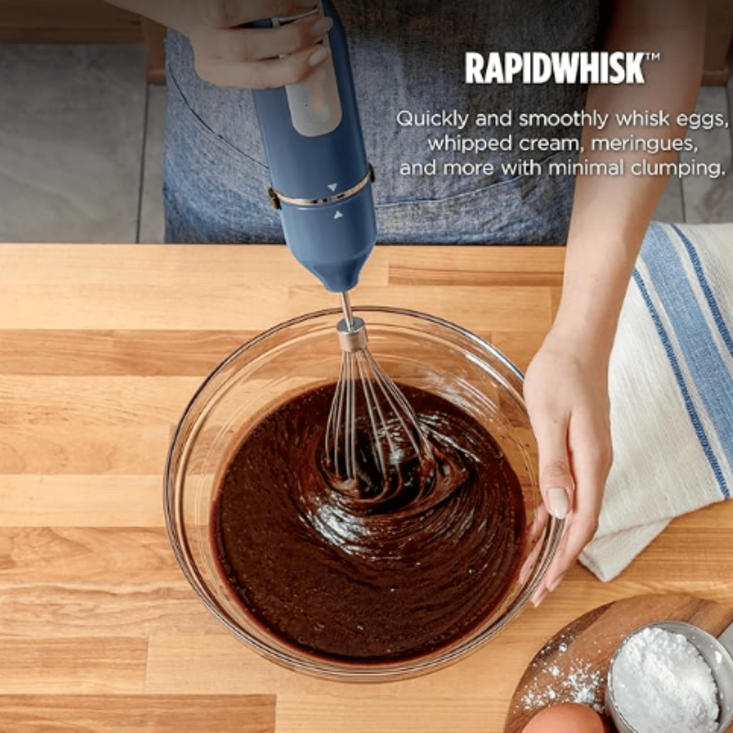 Immersion Blender and Whisk, Hand Stick Blender, 4 Speeds, with SplatterShield and PanProtect, 4-Cup Blending Vessel, Dishwasher , 5-ft Cord, Ergonomic, Deep Navy
