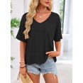 thumbnail image 5 of Womens Summer V Neck T Shirts Casual Short Sleeve Flowy Tops Cute Loose Fit Basic Tees Black L, 5 of 8