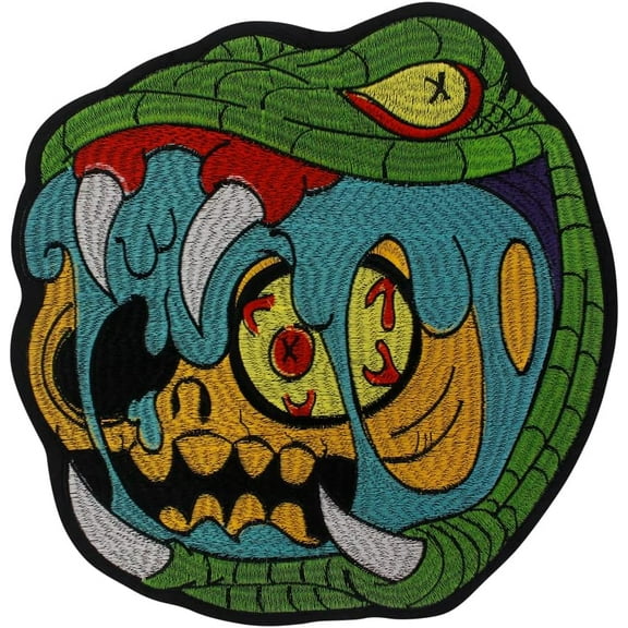 Green Serpent Head Embroidered Patch Angry Snake Iron-On Applique Gothic Punk DIY Jacket Badge Reptile 1piece