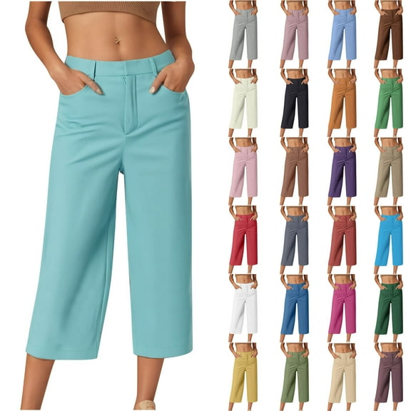 QATAINLAV Capri Pants for Women Summer 2025 Casual Stretch Cropped Trouser Loose Comfy Wide Leg Dress Capris with Pockets Green XL Camisas Para Hombres