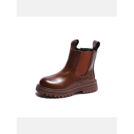 

Kesitin Children Bootie Elastic Ankle Boots Side Zippper Chelsea Boot Casual Comfort Booties School Round Toe Brown with Warm Lined 3Y