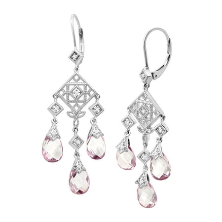 9 1/2 ct Natural Rose Mystic Topaz & 1/10 ct Diamond Chandelier Earrings in Sterling Silver