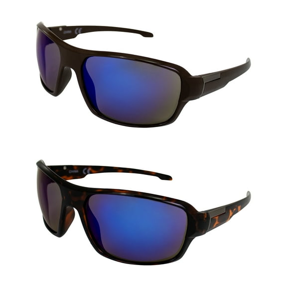 AlterImage Slick Sports Fashion Retro Sunglasses for Men or Women 2 Pair Brown & Tortoise Frames w/Metal Accents & G-Tech Blue Lenses