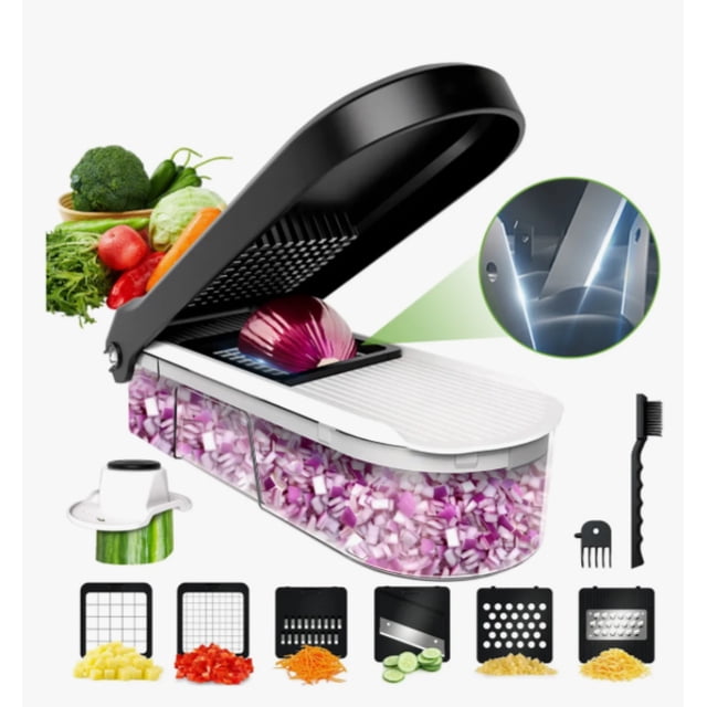 10 en 1 rallador cortador rebanador picador con 6 cuchillas para verduras y frutas incluye contenedor Modelo Negro