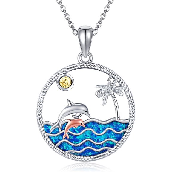 Ocean Necklace 925 Sterling Sliver Beach Pendant Necklace Ocean Jewelry Gifts for Women Mom