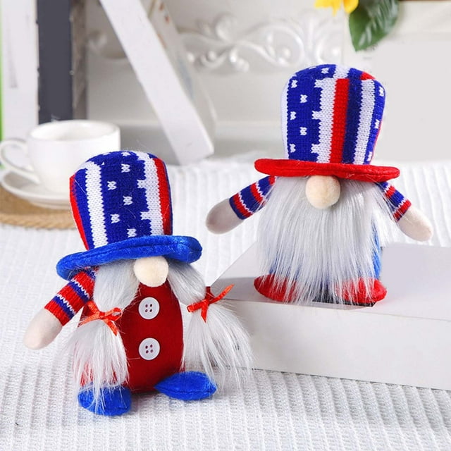 Gnomo Del Día de La Independencia, Gorro de Punto Artesanal, Adorable Muñeco de Anciano Sin Rostro, Adorno Decorativo para El Hogar, Idea de Regalo Única, Ideal para Fiestas y Festividades, Tamaño 13