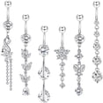thumbnail image 1 of 3-6PCS 14G 316L Stainless Steel Belly Button Rings for Women Navel Rings Barbell Dangle Flower CZ Body Piercing, 1 of 6