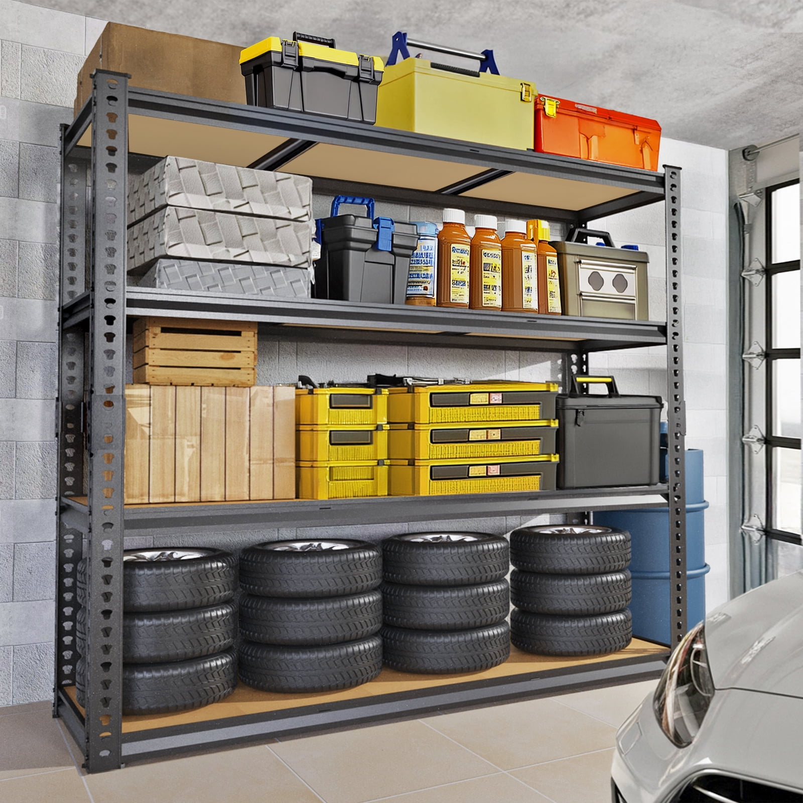 Ktaxon 4 Tier 48" W Shelving Rack for Garage & Industrial Heavy Duty,  2500LBS Adjustable Metal Tough Shelves Gloved Rubber Hammer, 48" W x 60" H x 24" D