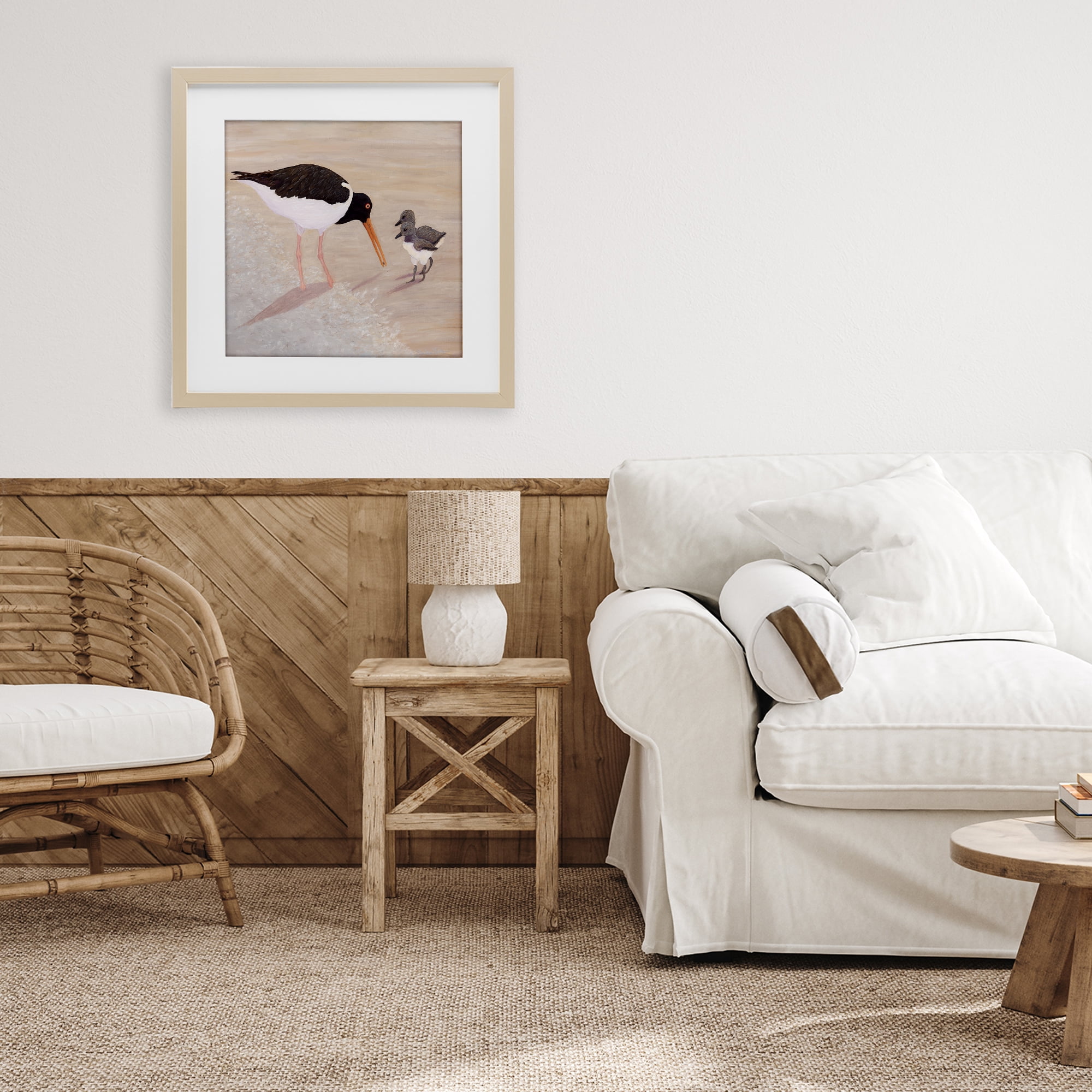 Stupell Industries American Oyster Catcher & Chicks Birch Framed Print Under Glass, design by Barbara Fallenbaum