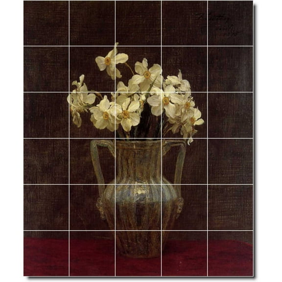 Ceramic Tile Mural-Henri Fantin-Latour Flowers Wall Tile Mural 27. 21.25" w x 25.5" h using (30) 4.25 x 4.25 ceramic tiles