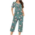 thumbnail image 1 of Sexy Pijama Conjunto para las Mujeres Cuello Redondo Blusa de Manga Corta Y Pantalones, Traje de Moda Casual para el Hogar Y Diario, 1 of 4