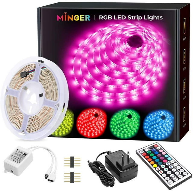 LED Strip Lights, 16.4ft RGB LED Light Strip 5050 LED Tape Lights, Color Changing LED Strip Lights with Remote for Home Lighting Kitchen Bed FlexibStrip Lights for Bar Home Decoration