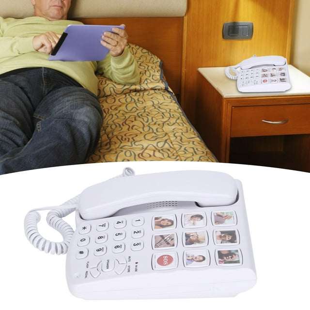 Teléfono Con Cable De Memoria Fotográfica, Auricular De Material De ABS Duradero De Botón Grande Teléfono Guardar Energía De Ahorro De Energía SOS Un Dial Táctil Para