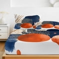 thumbnail image 6 of Cal.King Size Fitted Sheet Set - Navy Blue Burnt Orange 3 Piece Bedding Sets 16" Deep Pocket Fitted Sheet with 2 Pillowcases, Middle Century Modern Geometric Brushed Microfiber Hotel Bed Sheets, 6 of 9