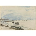 thumbnail image 2 of Johan Barthold Jongkind 24x18 Black Ornate Framed Double Matted Museum Art Print Titled: Cart on the Beach at Etretat (1862), 2 of 5
