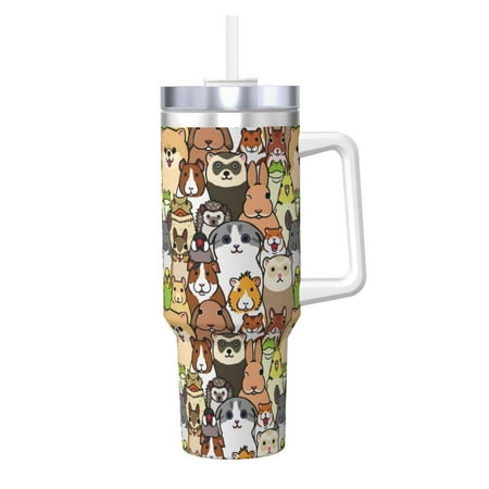 

Lukts Doodle Pet Animals Face for 40OZ Ice Cup with Handle Stainless Steel Vacuum Insulated Cup Suitable for Indoor and Outdoor Activities