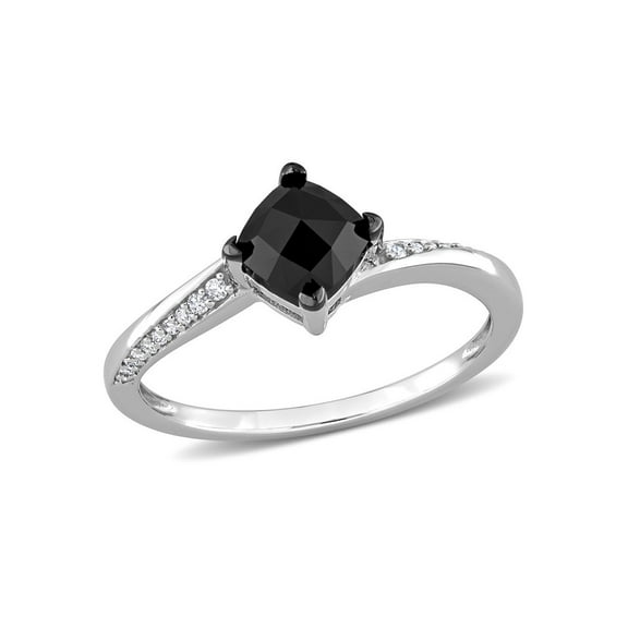 1.00 Carat (Ctw) Black Diamond Cushion-Cut Solitaire Engagement Ring in 10k White Gold for Women
