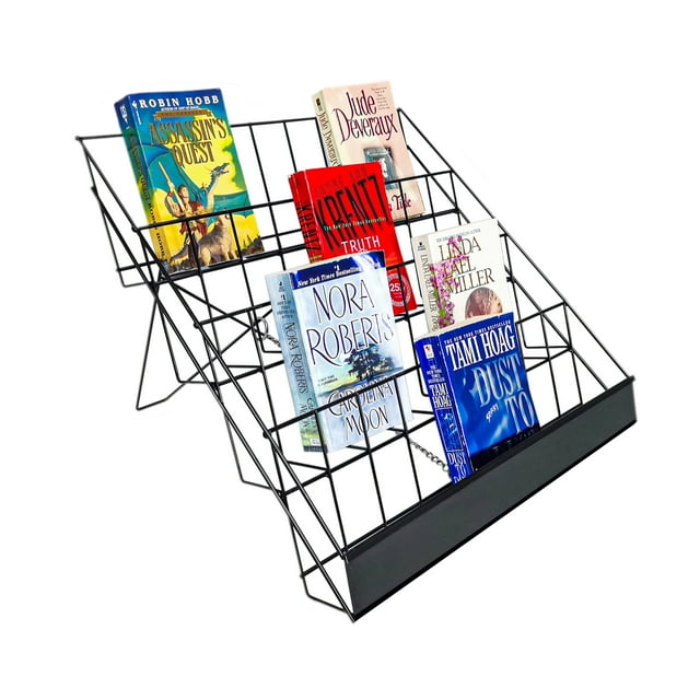 FixtureDisplays® 4-Tier 18.4 x 16.6 x 14.5" Wire Display Rack Literature Brochure Magazine Stand Book Tabletop Rack, 2.5" Deep Open Shelves Book Rack Signing 119361-Black