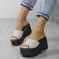 thumbnail image 4 of Slippers for Women,Platform Slippers Casual Comfortable Soft Fabric Slide Sandals With Thick Sole For Beach Walking Indoor Outdoor,Womens Slippers,Beige,8.5, 4 of 7