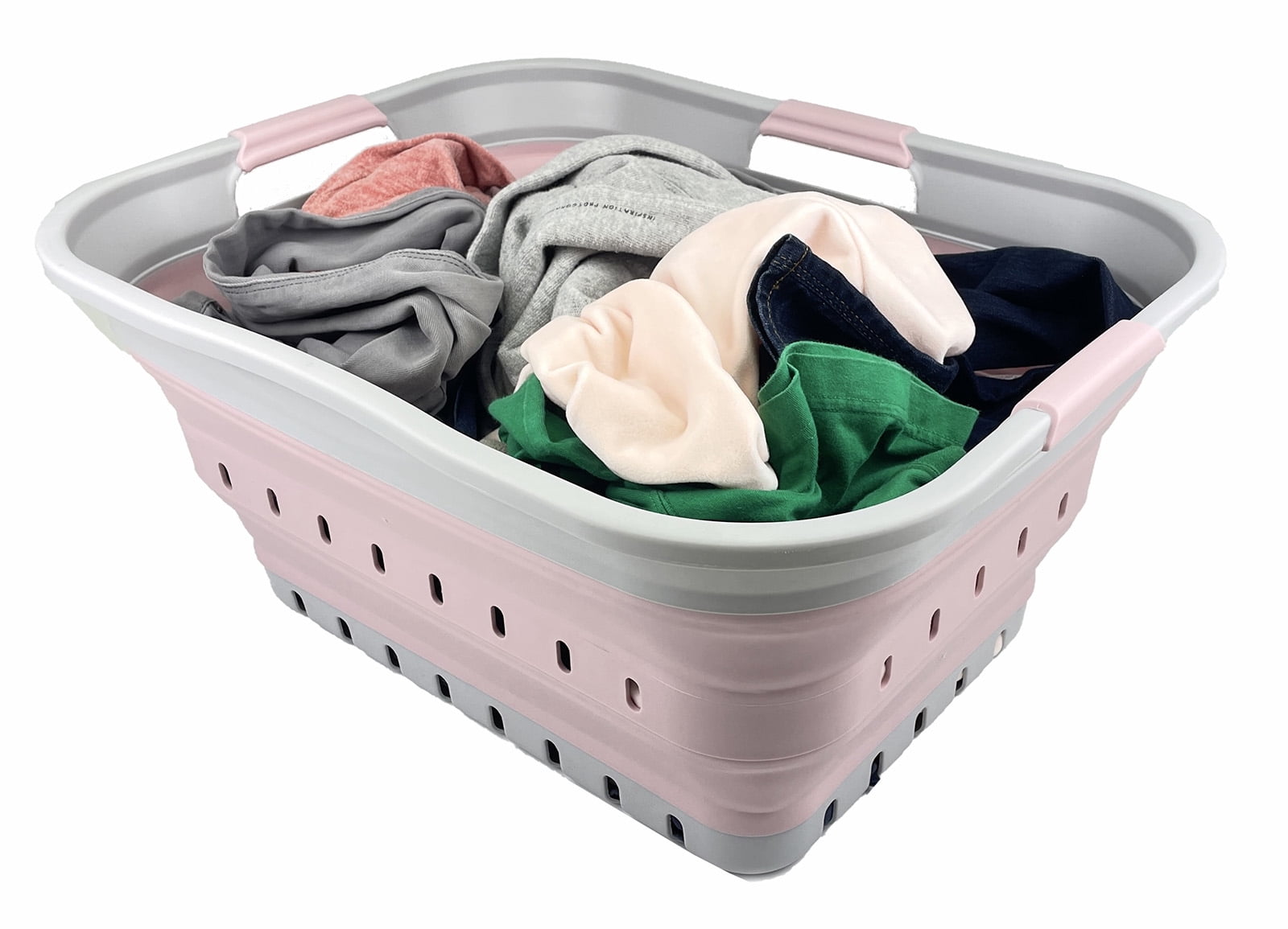 SAMMART 42L(11 gallons) Collapsible Plastic Laundry Basket - Foldable Pop Up Storage Container/Organizer - Portable Laundry Hamper- Space Saving Outdoor