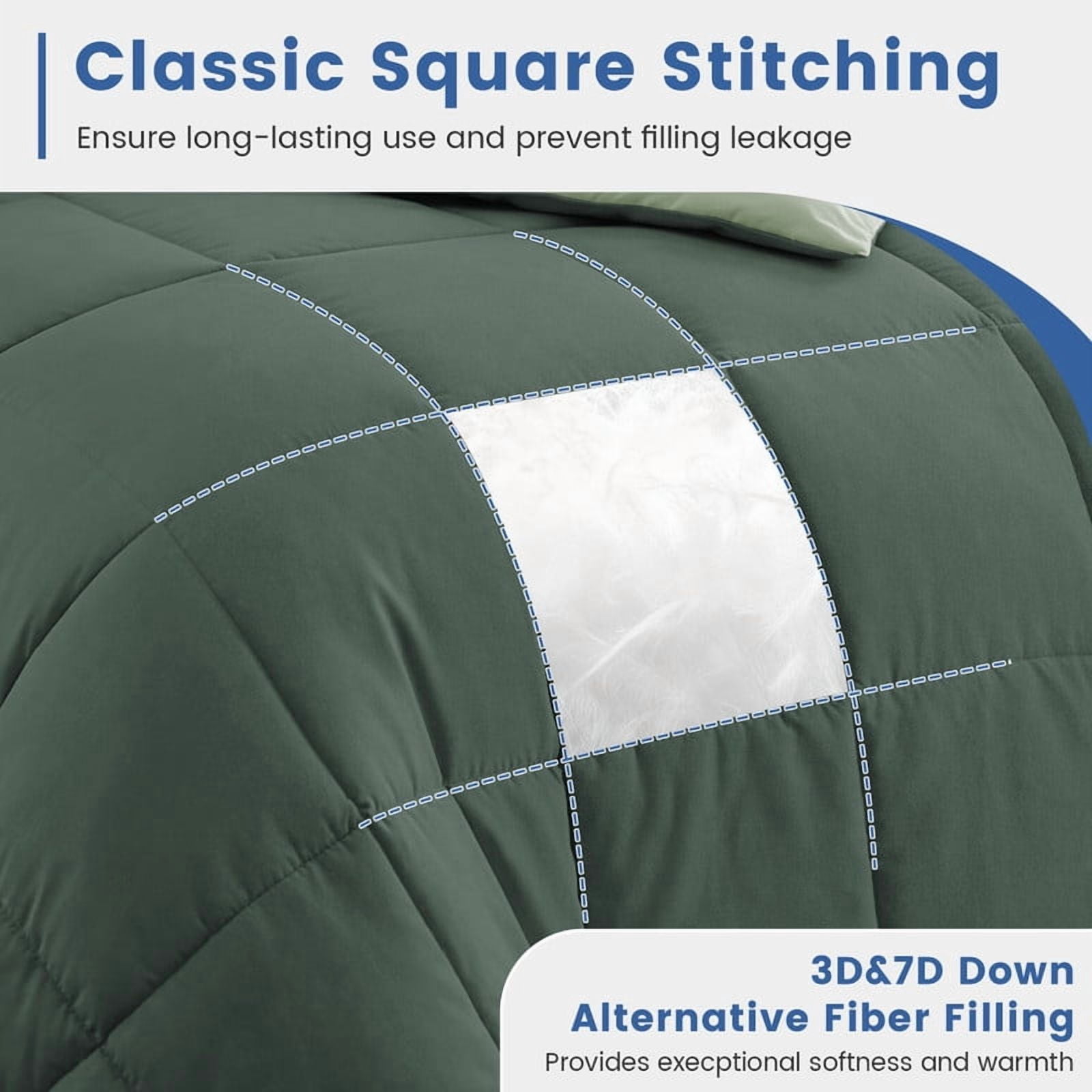 Bedding Reversible Comforter Down Alternative Twin Size, Cooling Duvet Insert with Corner Tabs and Box Stitched, Lightweight Bedding Quilted Comforter for All Season, Dark Green/Sage Green